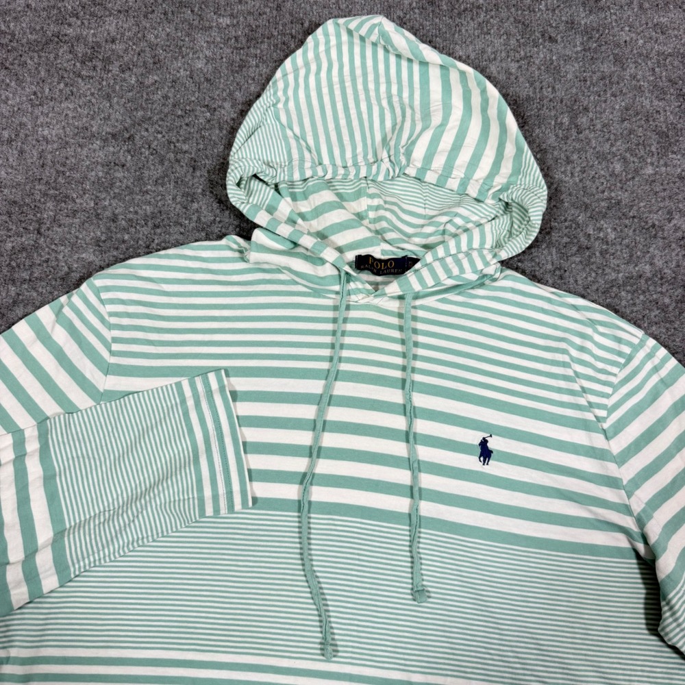 Polo Ralph Lauren Hooded Tee Striped Mens XL Green Cotton EUC